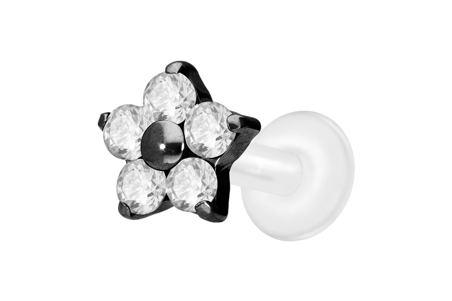 PTFE Labret Piercing mit Innengewinde + Titan-Aufsatz KRISTALLBLUME